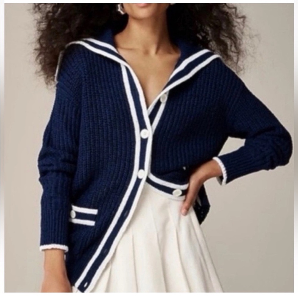 J Crew Navy Ribbed Sailor Collar Cardigan Sweater - Women medium